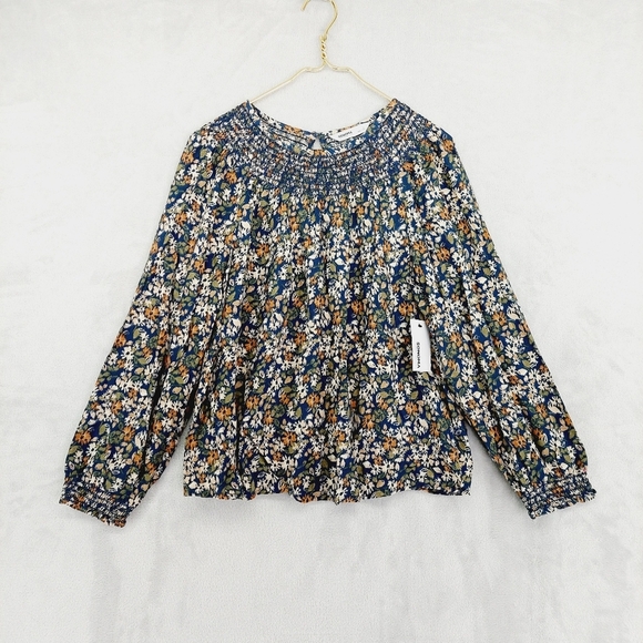 Sonoma Tops - New Sonoma Blue Floral Elastic Scoop Neck Long Sleeves Blouse P600